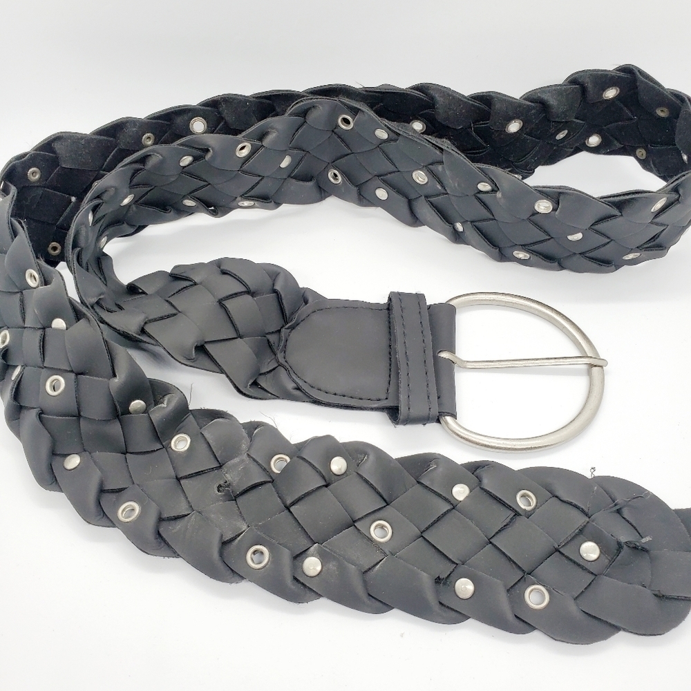 Black Braided Silver Studded Accent Belt